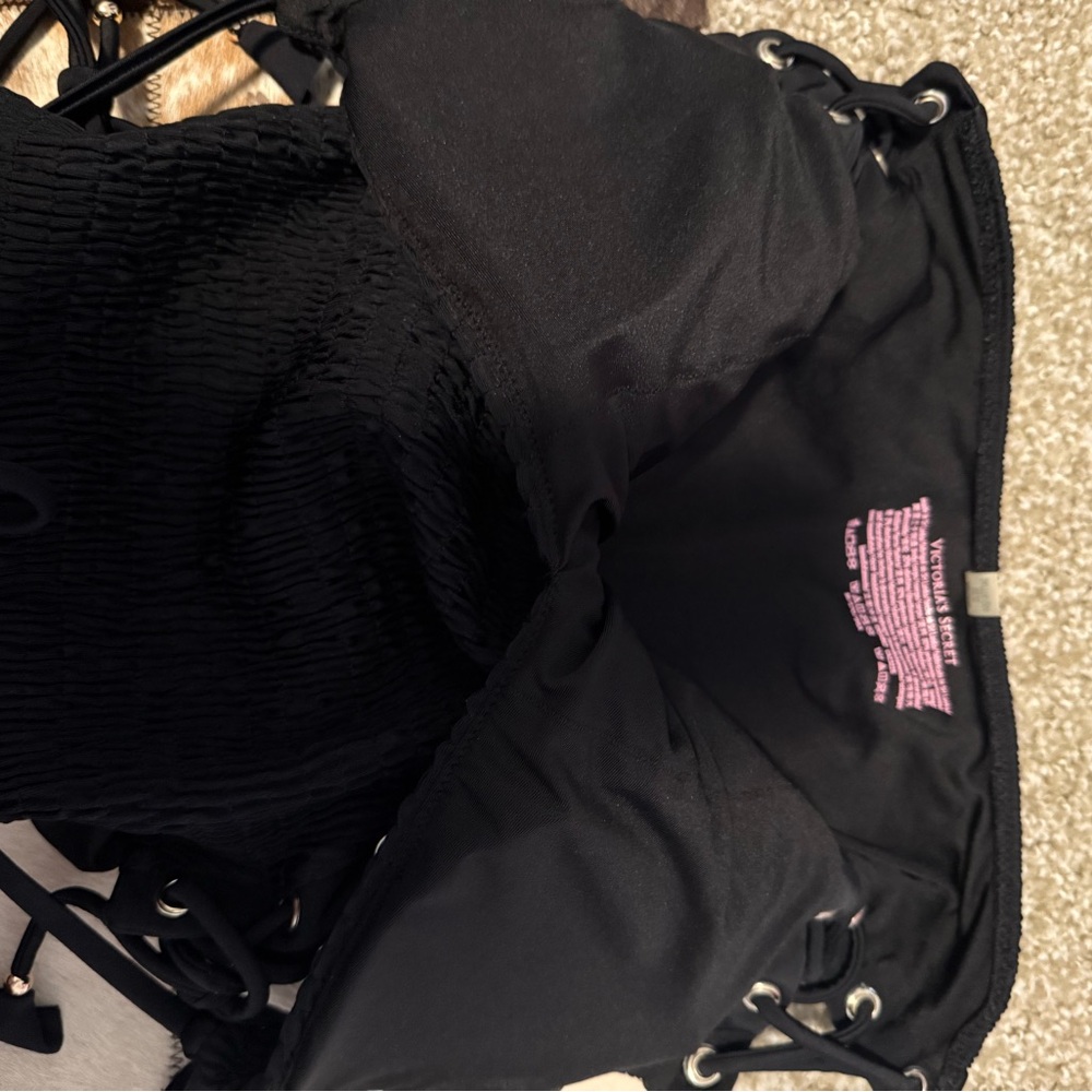 VS Black One-Piece Lace-Up V-Neck Swimsuit - Picture 3 of 4